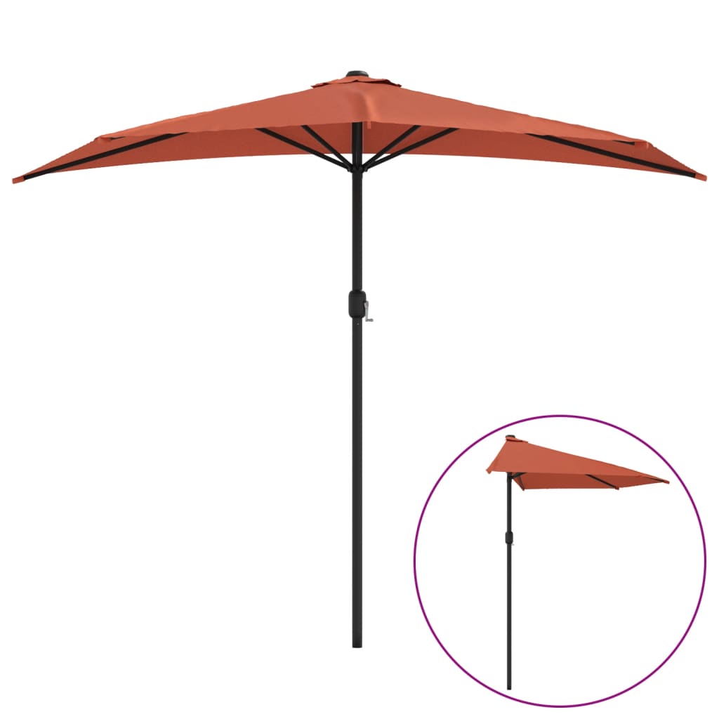 Vidaxl balkonparasol halvt med aluminiumstang 270x144x222 cm terracotta