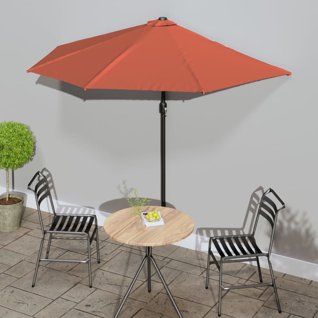 Vidaxl Balcony Parasol metà con polo in alluminio 270x144x222 cm Terracotta