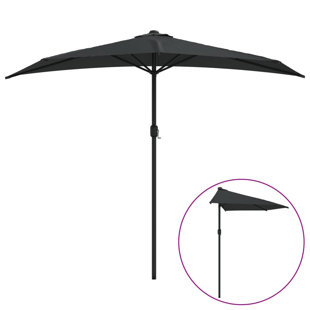 Vidaxl Balcony parasol half with aluminum pole 270x144x222 cm black