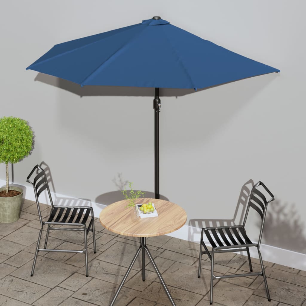 Vidaxl balkonski parasol polovica z aluminijastim drogom 270x144x222 cm modra