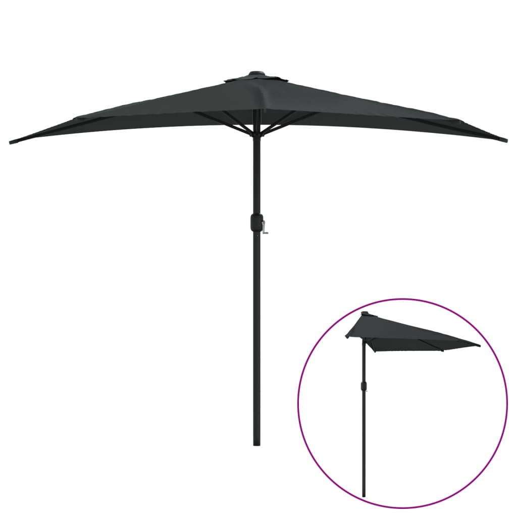 Vidaxl balkon parasol połowa z aluminiowym biegunem 300x155x223 cm czarny