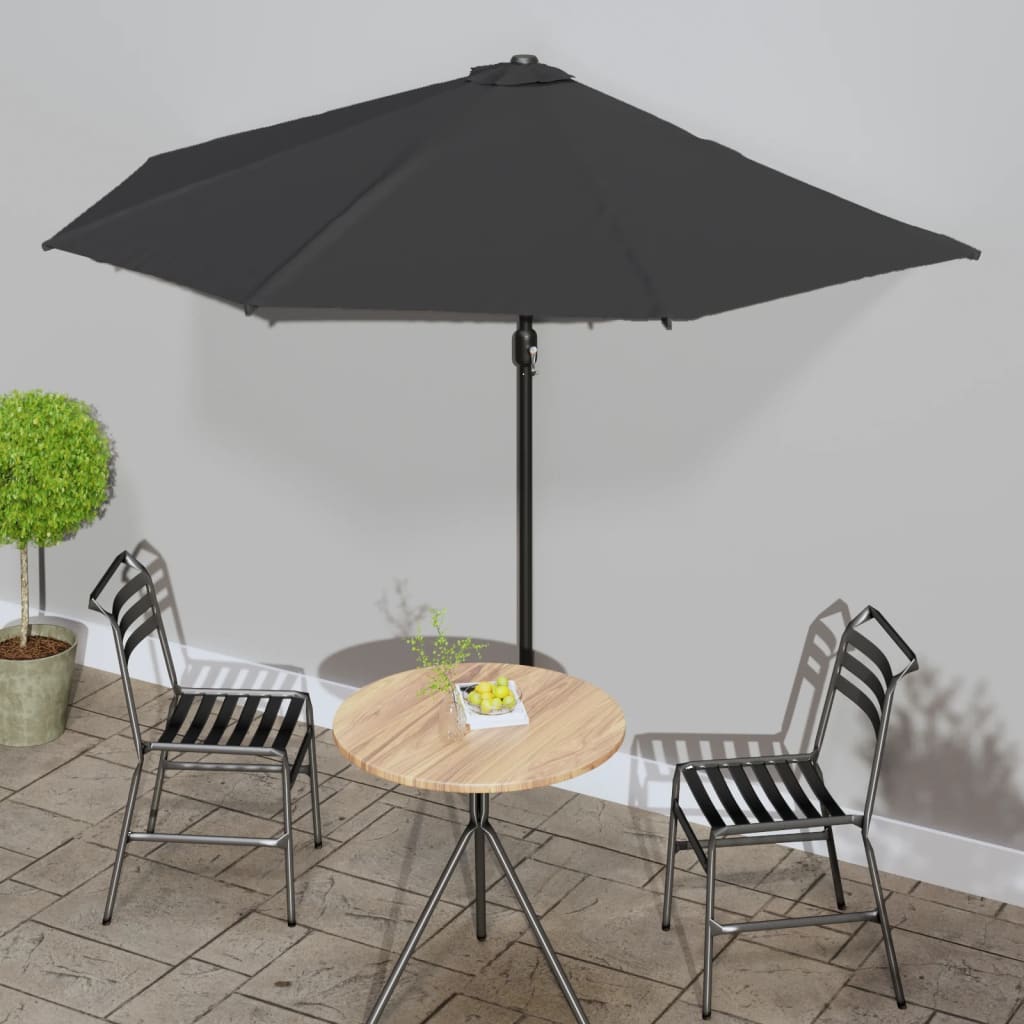 Vidaxl Balcony Parasol metà con polo in alluminio 300x155x223 cm nero