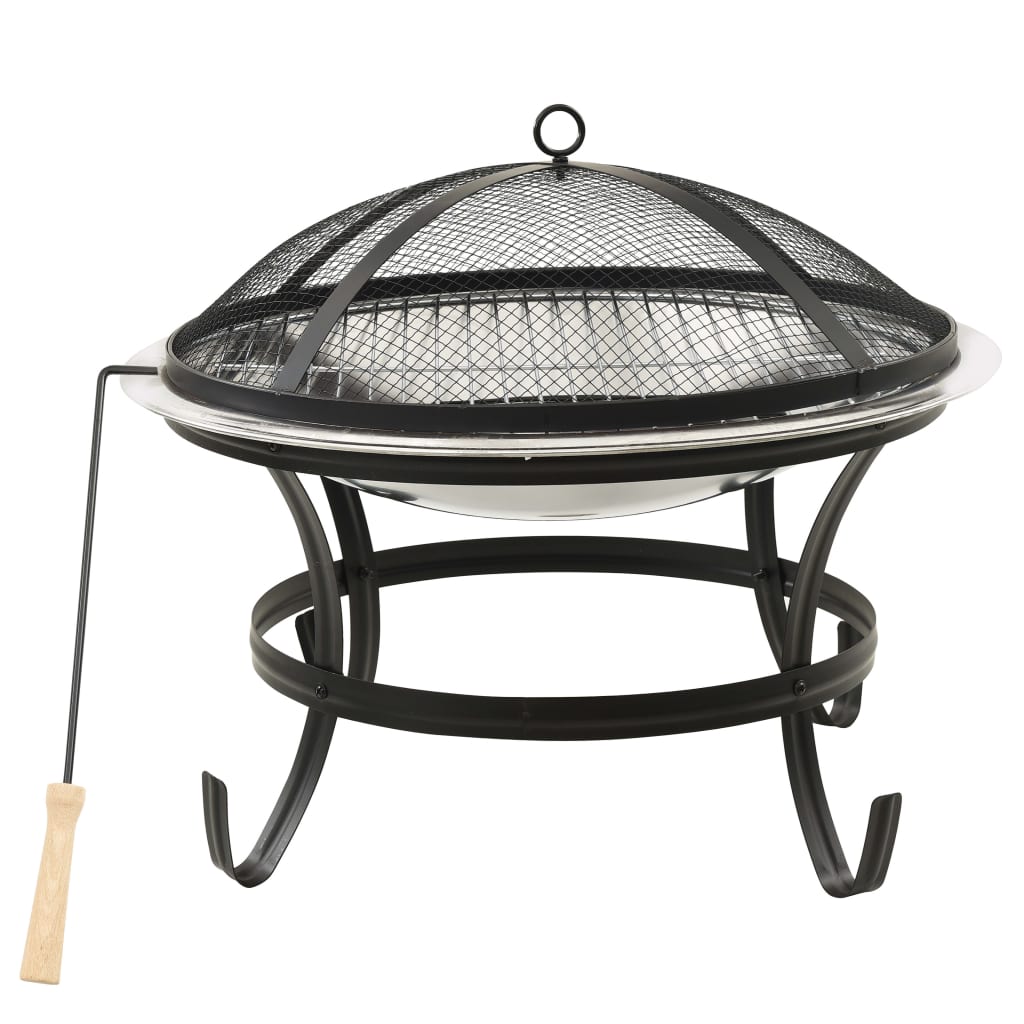 Vidaxl peis og grill 2-i-1 med poker 56x56x49 cm rustfritt stål