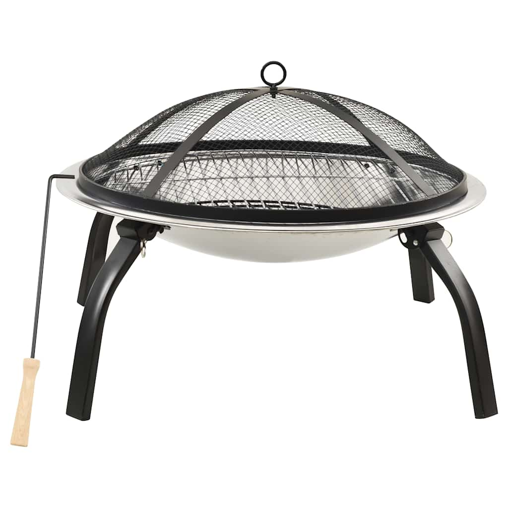 Vidaxl Fire Bowl og Barbecue 2-in-1 med poker 56x56x49 cm rustfrit stål