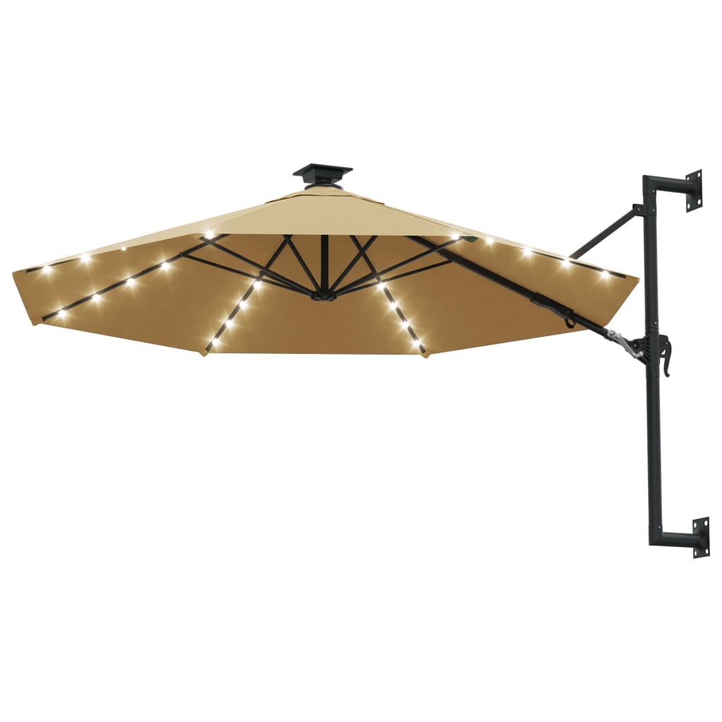 Parasol mural vidaxl avec LEDS 300 cm taupe