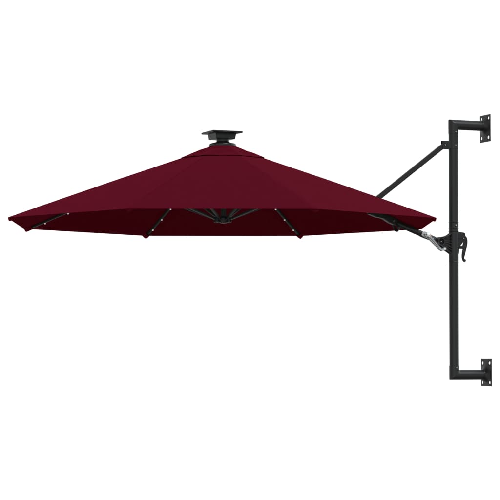 Vidaxl Wall Parasol con LED 300 cm Bordeaux rosso