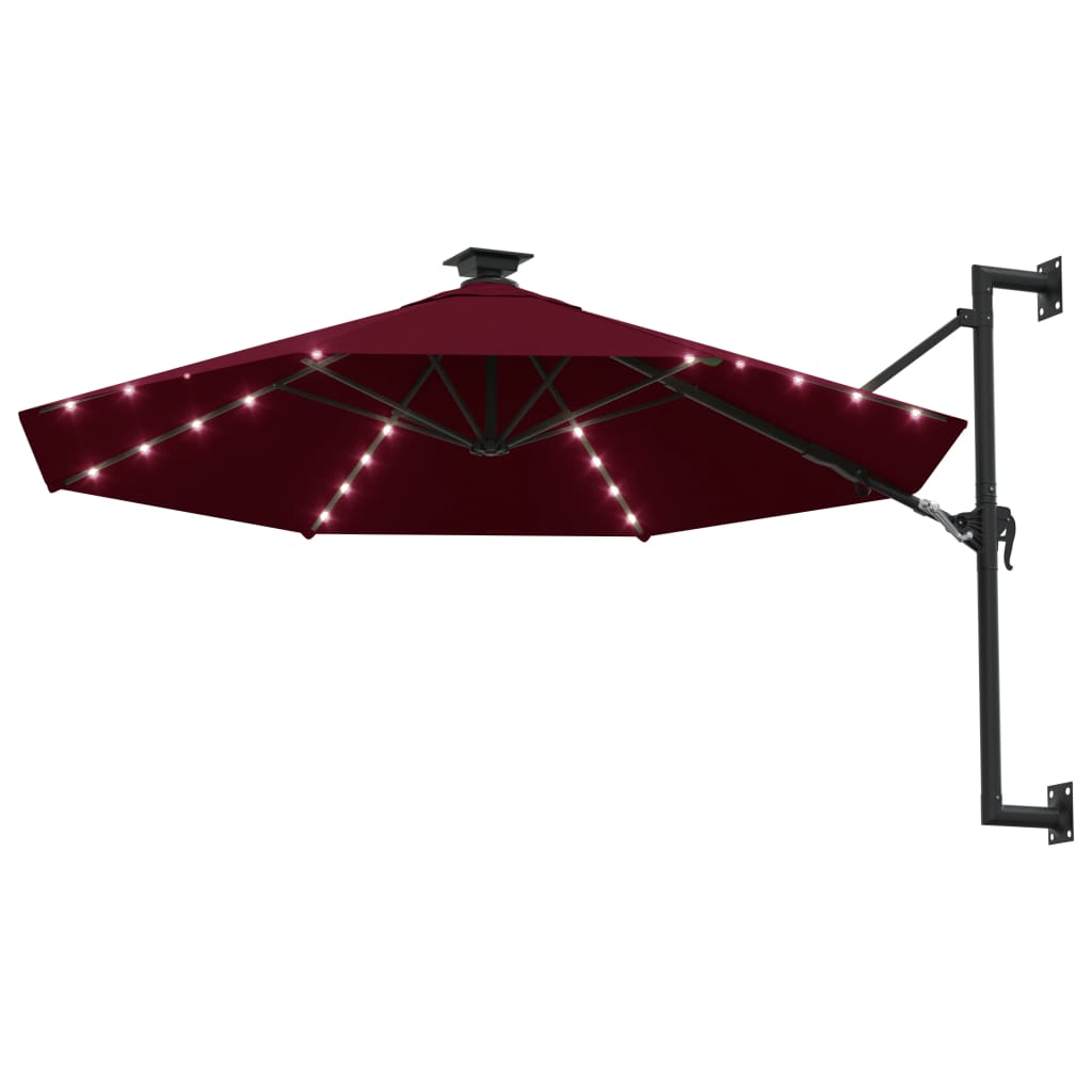 Parasol de pared Vidaxl con LED 300 cm Burdeos rojo