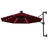 Vidaxl Wall Parasol con LED 300 cm Bordeaux rosso