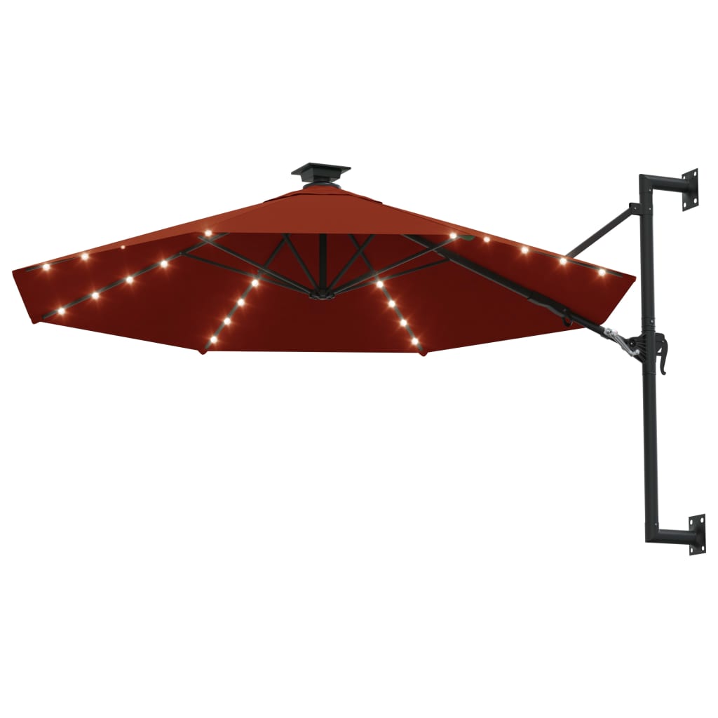 Vidaxl vægparasol med LED'er 300 cm terracotta -farvet