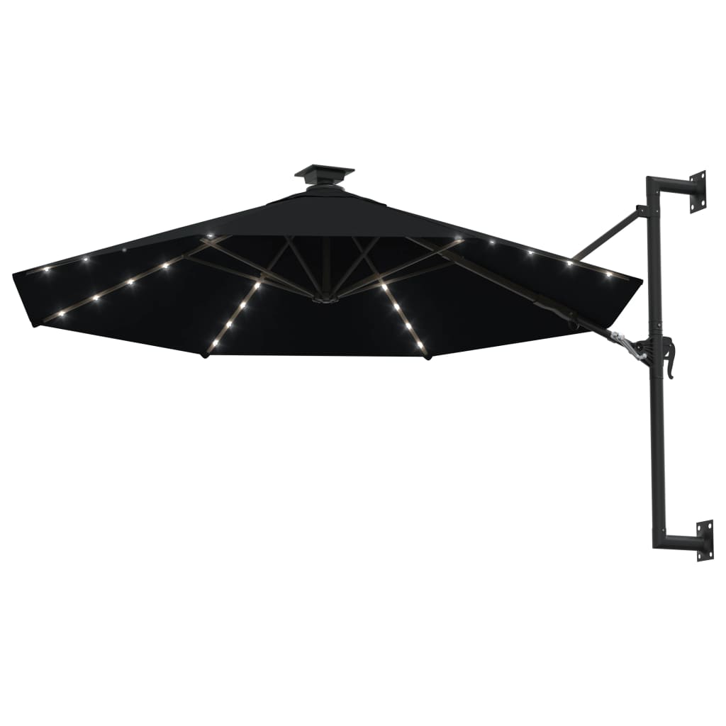 Vidaxl Wall Parasol con LED 300 cm nero