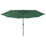 VidaXL Parasol met LED-verlichting en metalen paal 400 cm groen