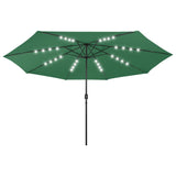 Parasol vidaxl avec éclairage LED et poteau métallique 400 cm vert