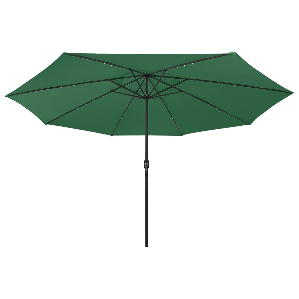 Parasol Vidaxl con iluminación LED y polo de metal de 400 cm verde