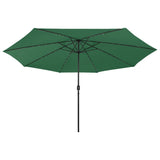 VidaXL Parasol met LED-verlichting en metalen paal 400 cm groen