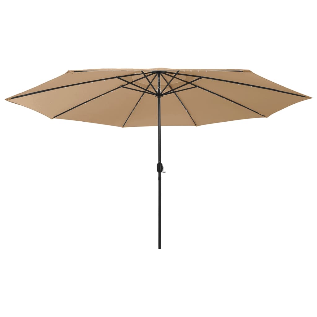 Vidaxl -parasol med LED -belysning och metallstång 400 cm taupe