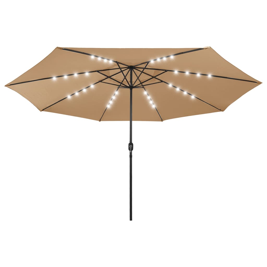 Vidaxl -parasol med LED -belysning och metallstång 400 cm taupe