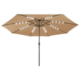 Vidaxl Parasol z LED osvetlitvijo in kovinskim drogom 400 cm Taupe