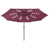 Vidaxl Parasol z LED osvetlitvijo in kovinskim drogom 400 cm Bordeaux Red