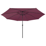 Vidaxl Parasol z LED osvetlitvijo in kovinskim drogom 400 cm Bordeaux Red