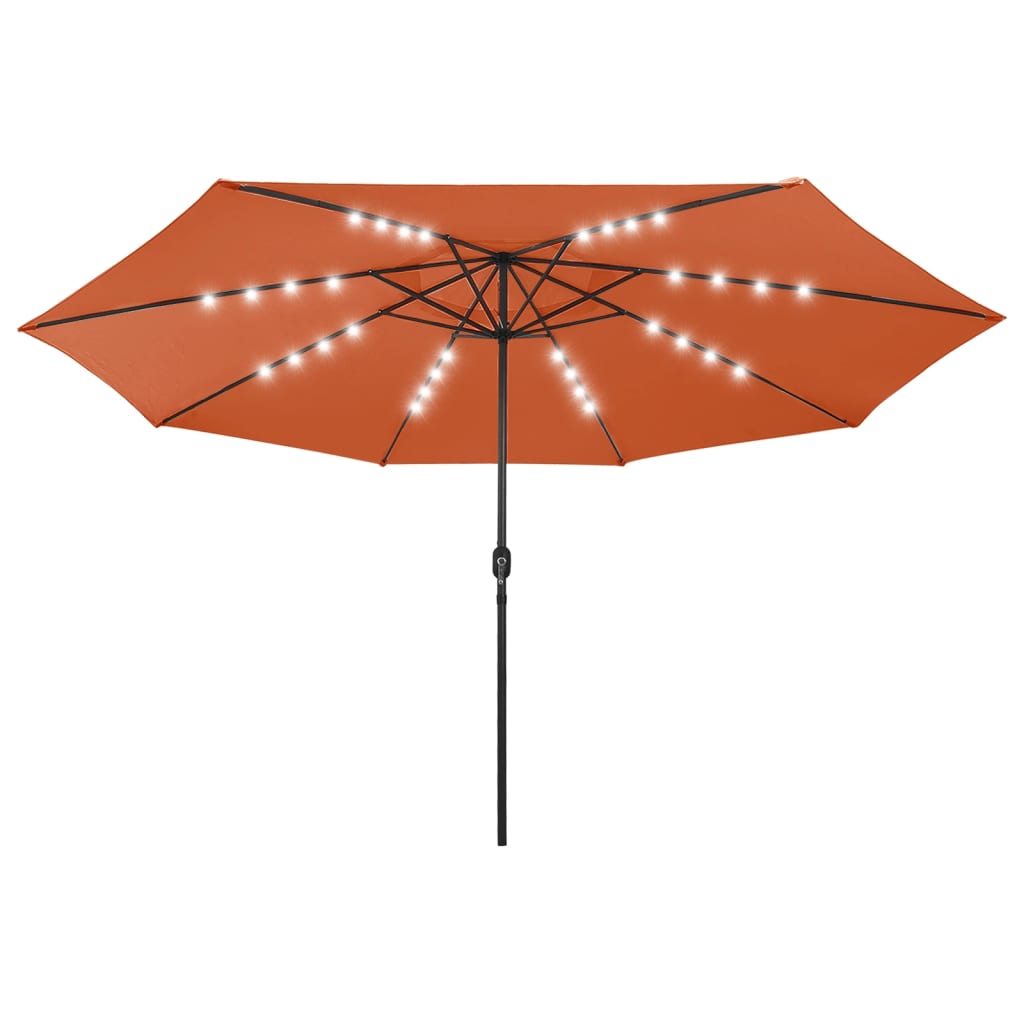 Vidaxl Parasol z LED osvetlitvijo kovinske palice 400 cm barva terakote