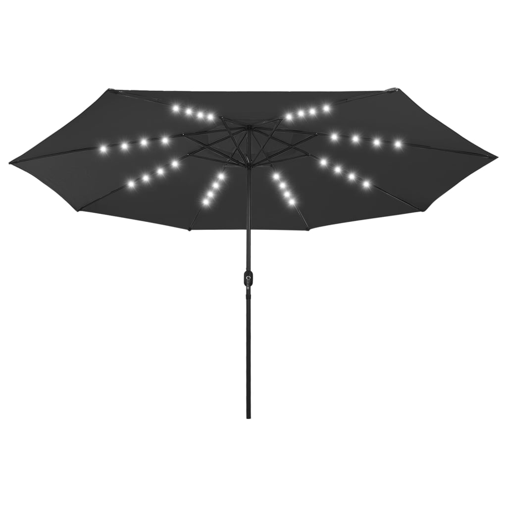 Vidaxl Parasol med LED -belysning och metallstång 400 cm svart