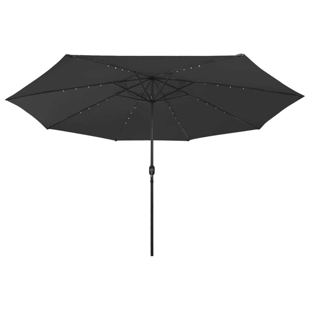 Vidaxl -parasol med LED -belysning og metallstang 400 cm svart