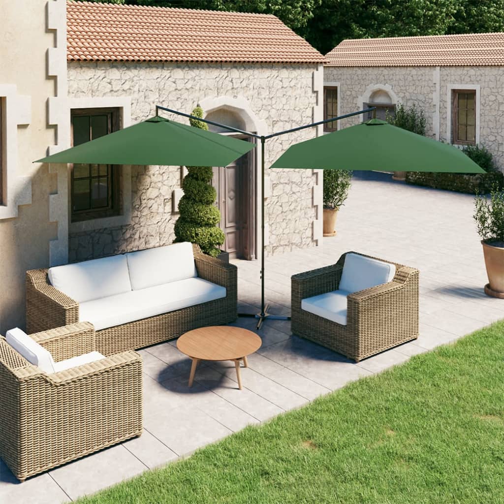 Vidaxl Parasol Double con polo de acero 600x300 cm verde