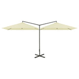 Vidaxl parasol dubbel met stalen paal 600x300 cm zandkleurig