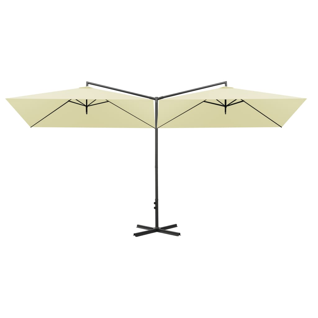 Vidaxl parasol dubbel met stalen paal 600x300 cm zandkleurig