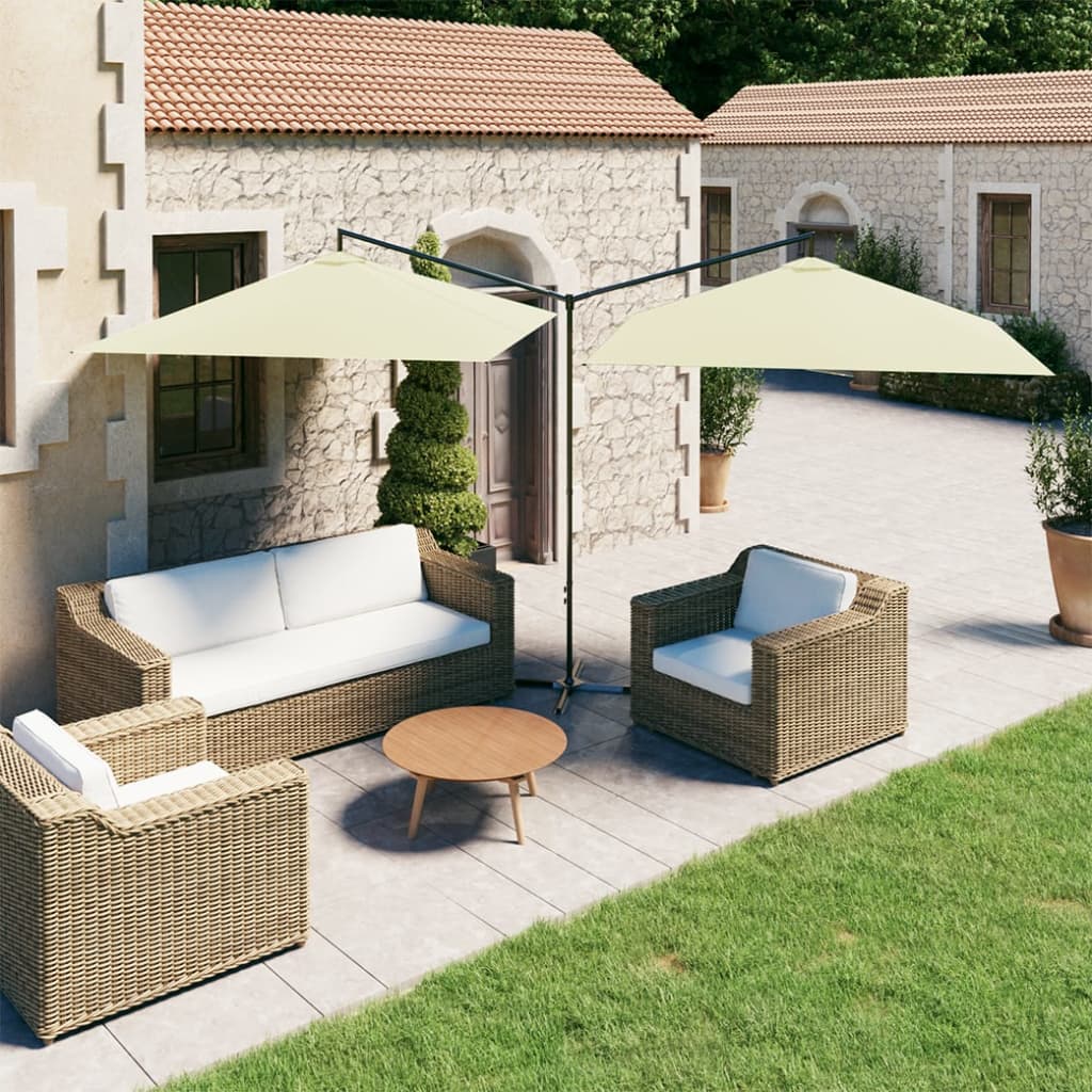 Vidaxl parasol double avec poteau en acier 600x300 cm sable -colored