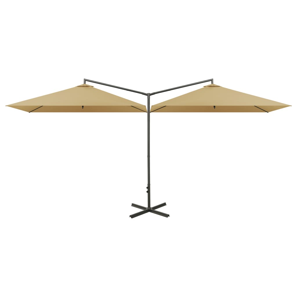 Vidaxl Parasol dobbelt med stålstang 600x300 cm taupe