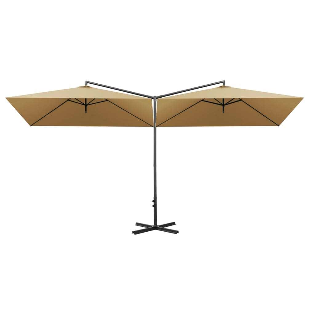 Vidaxl parasol double avec poteau en acier 600x300 cm taupe