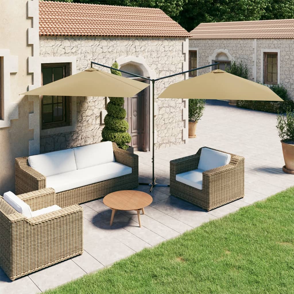 Vidaxl Parasol double s ocelovým pólem 600x300 cm taupe