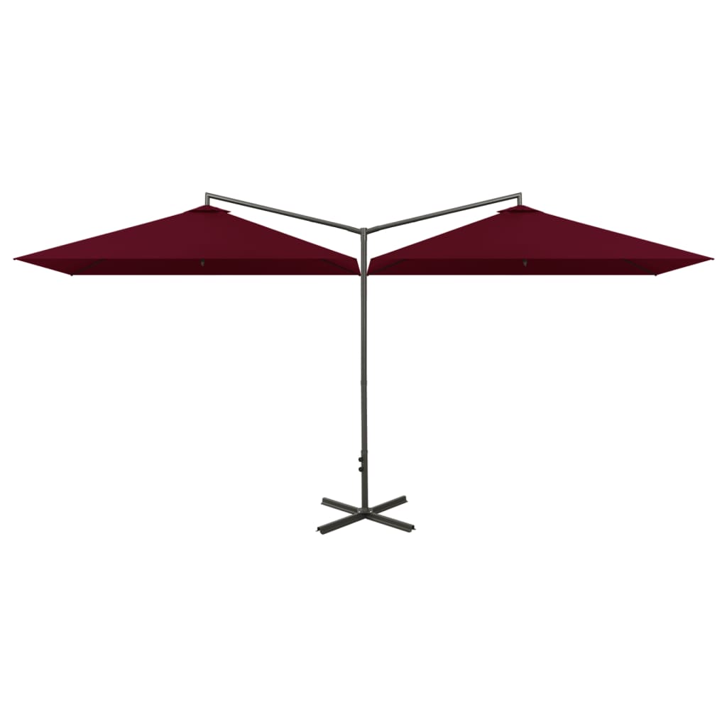 Vidaxl Parasol Double s ocelovým pólem 600x300 cm Bordeaux Red