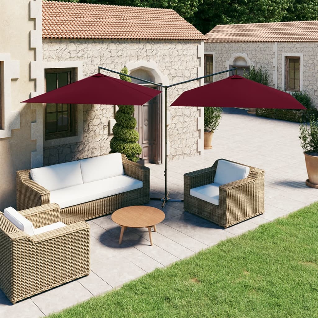 Vidaxl Parasol Double s ocelovým pólem 600x300 cm Bordeaux Red