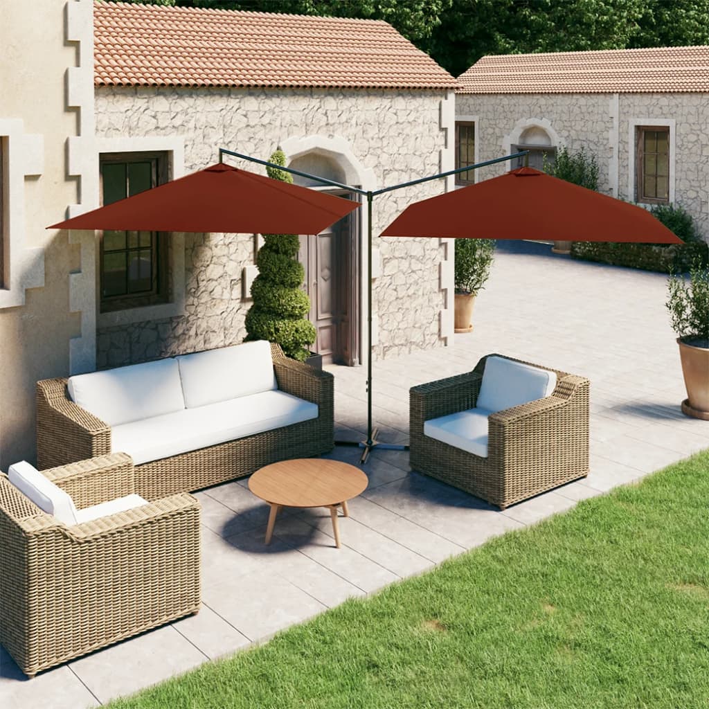 Vidaxl parasol double avec poteau en acier 600x300 cm en terre cuite -colored