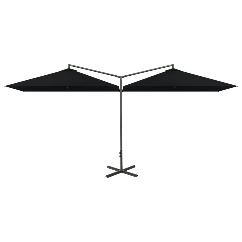 Vidaxl parasol dvojnik z jekleno palico 600x300 cm črna