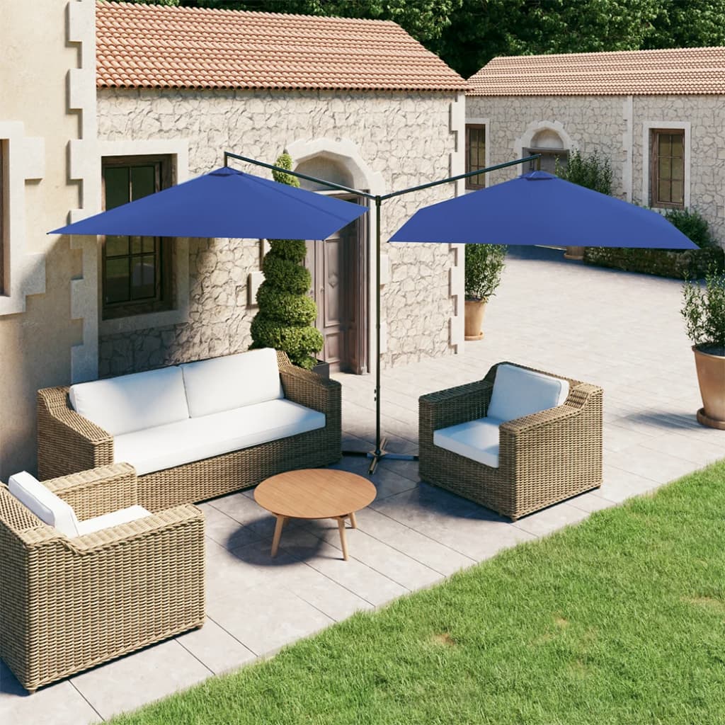 Vidaxl Parasol Double s ocelovým pólem 600x300 cm Azure Blue