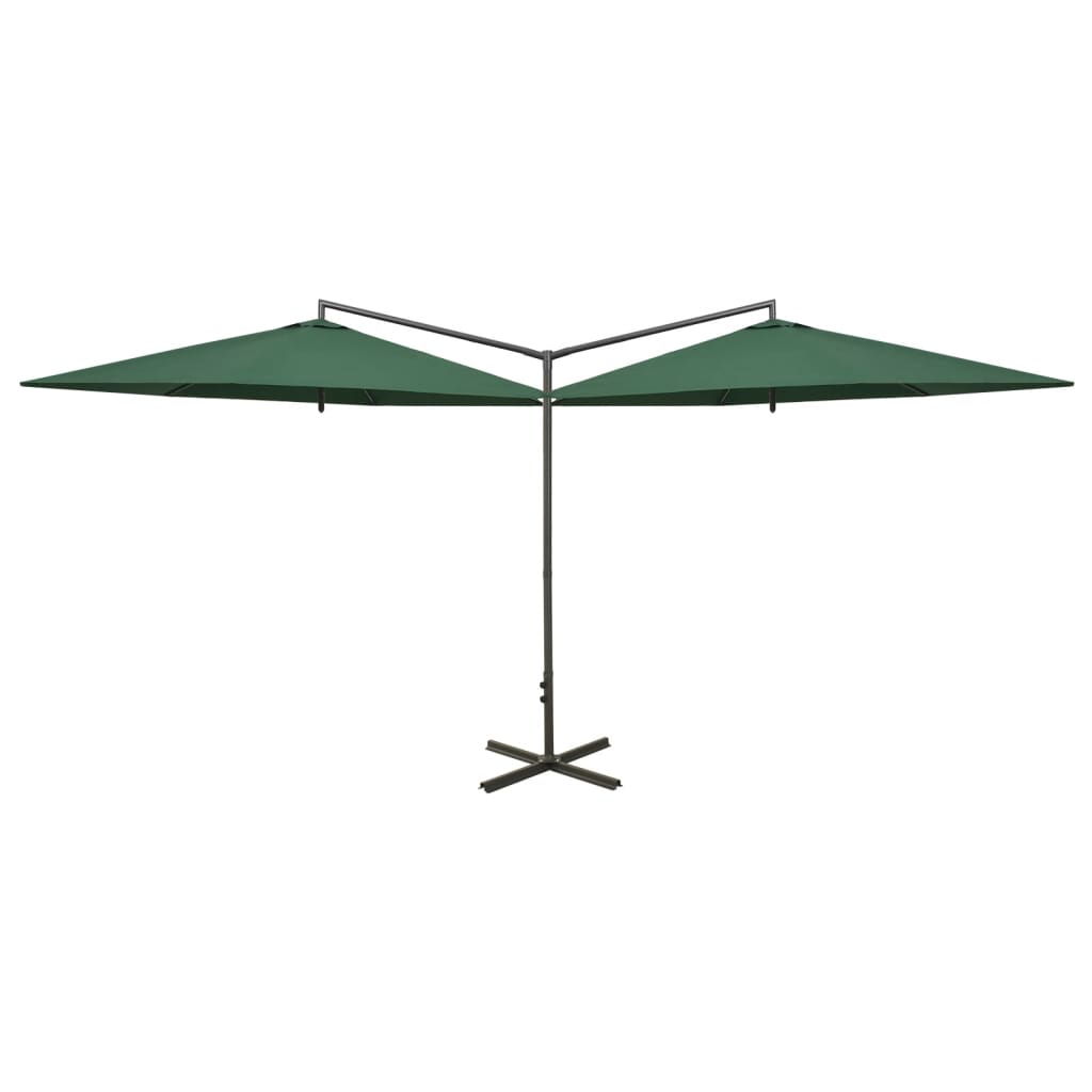 Vidaxl parasol dvojnik z jekleno drogom 600 cm zelena