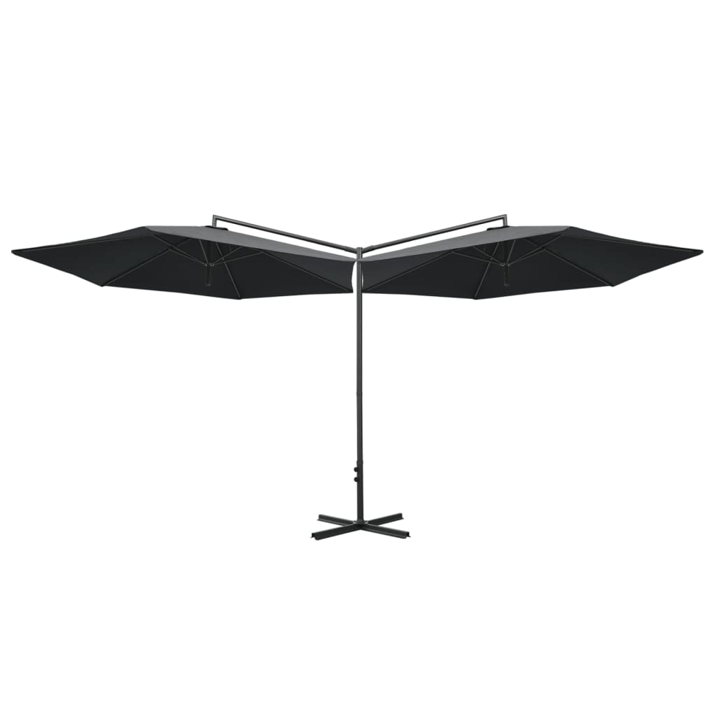 Vidaxl parasol dvojnik z jeklenim drogom 600 cm antracit -obarvan