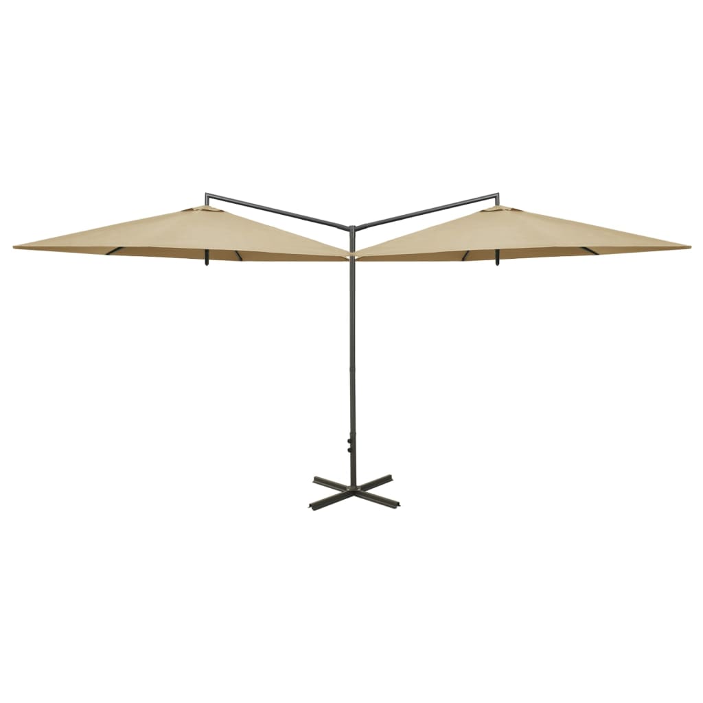 Vidaxl Parasol Double s ocelovým pólem 600 cm Taupe