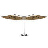 Vidaxl Parasol dubbel med stålstång 600 cm taupe