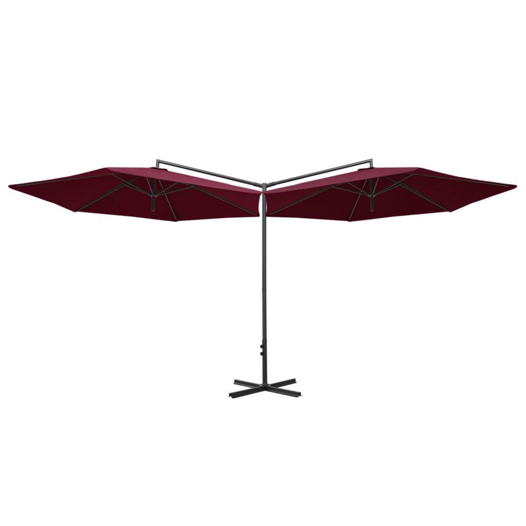 Vidaxl Parasol Double s ocelovým pólem 600 cm Bordeaux Red