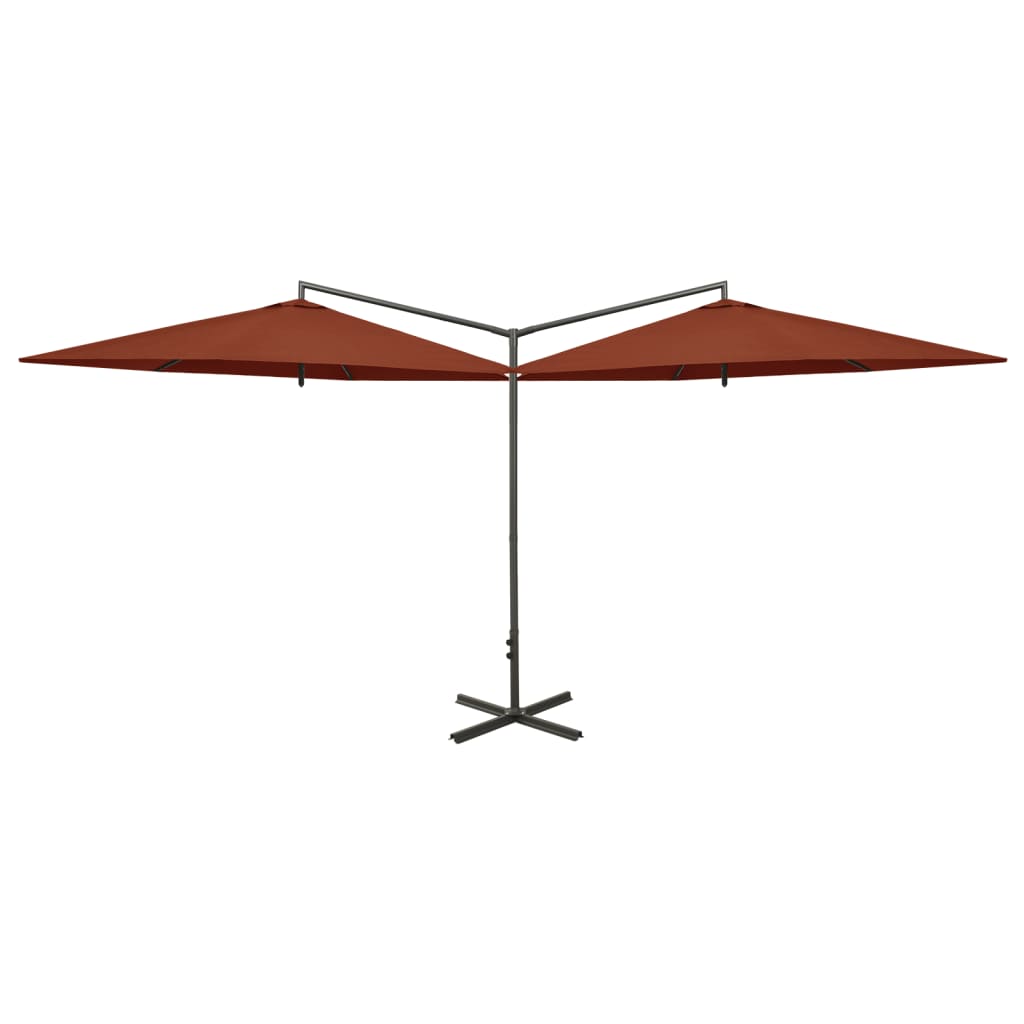 Vidaxl Parasol dvojnásobek s ocelovým pólem 600 cm terakot -rozložený