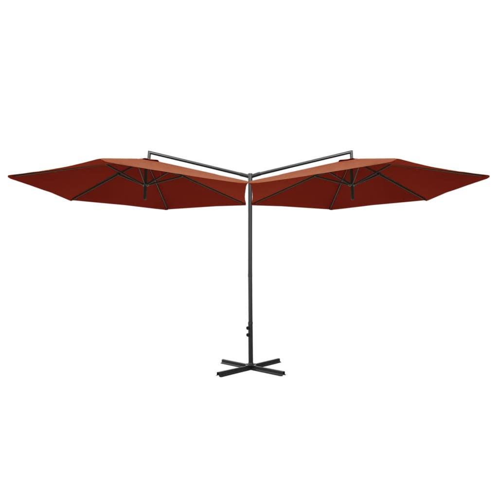 Vidaxl Parasol Doppel mit Stahlpol 600 cm Terrakotta -gelöscht