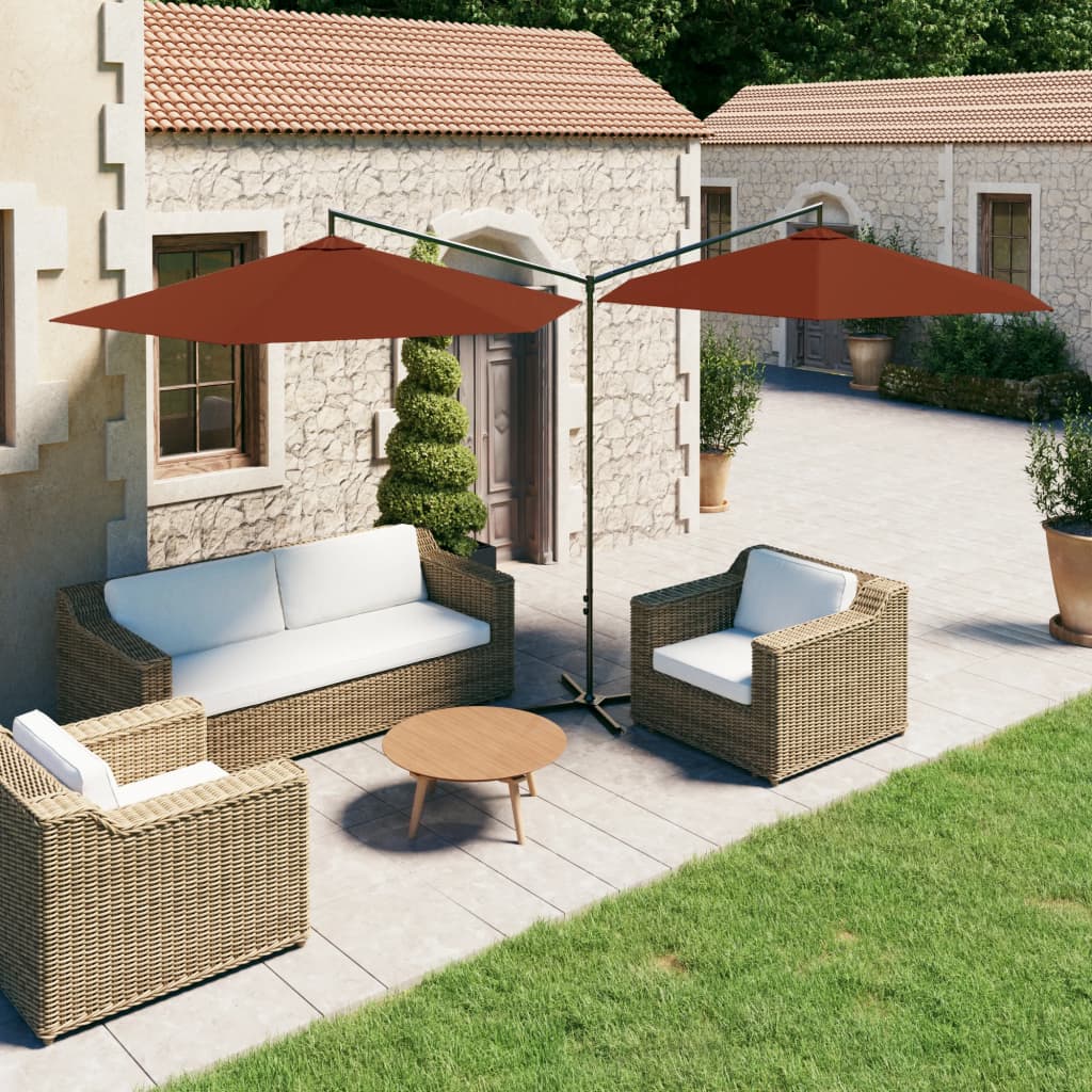 Vidaxl parasol double avec poteau en acier 600 cm en terre cuite -colored