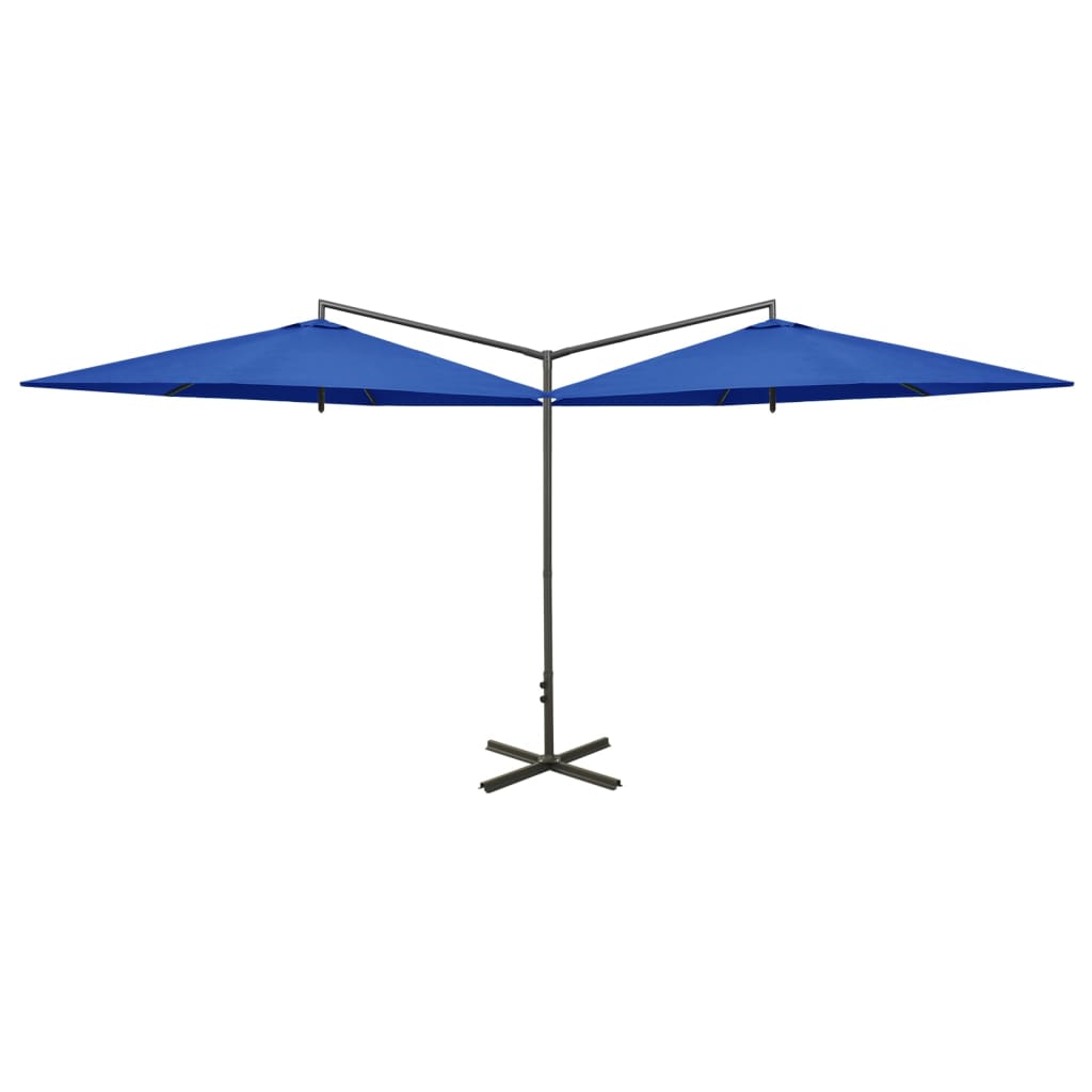 Vidaxl Parasol Double z jeklenim drogom 600 cm azure modra