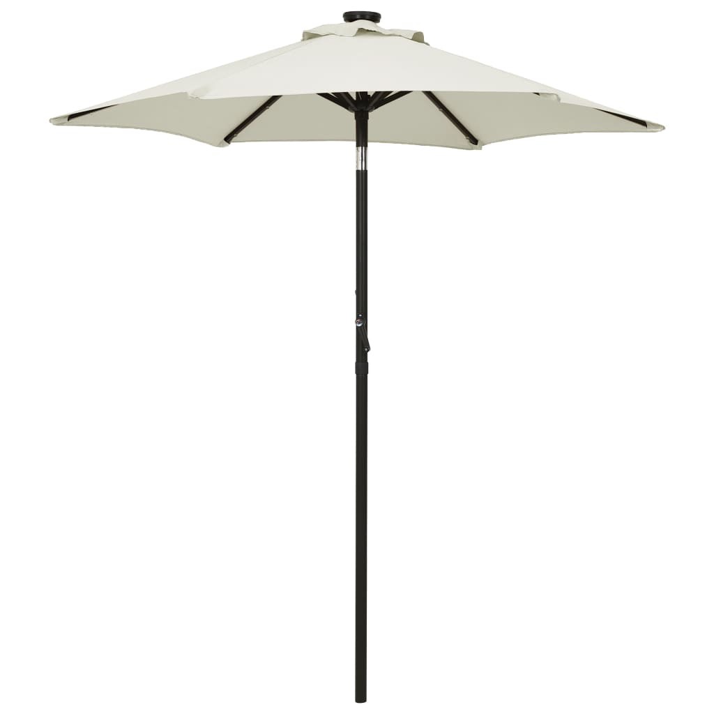 Vidaxl-parasol med LED-belysning 200x211 cm aluminium sandfarvet