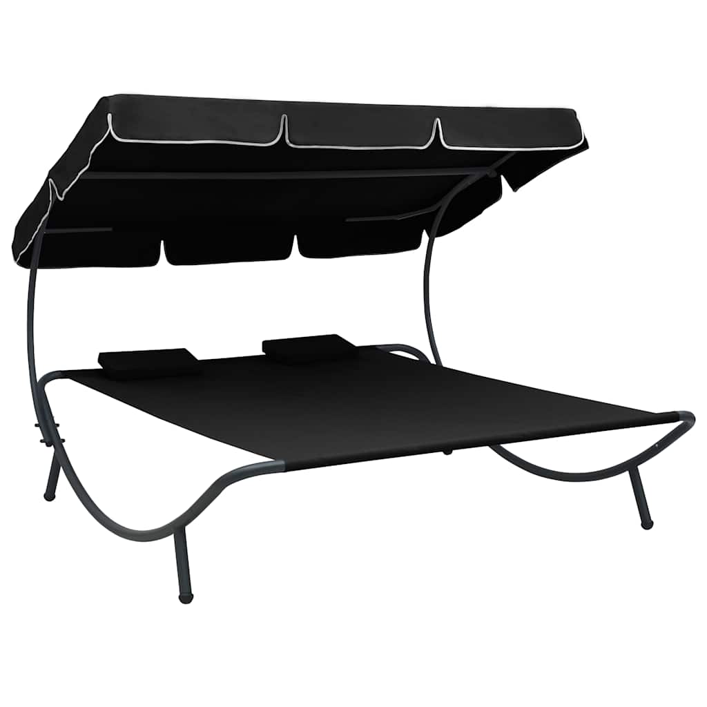 Vidaxl loungebed met luifel en kussens zwart