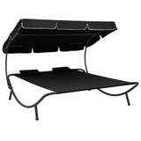 Vidaxl loungebed met luifel en kussens zwart